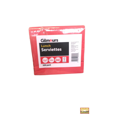 Gilmours Serviettes 2 ply Red 100 pcs