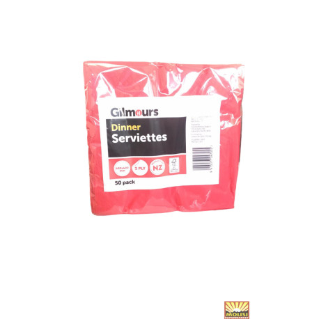 Gilmours Serviettes 2 ply Red 50pcs