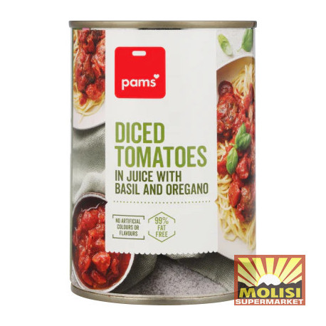 Pams Diced Tomatoes With Basil & Oregano 400g