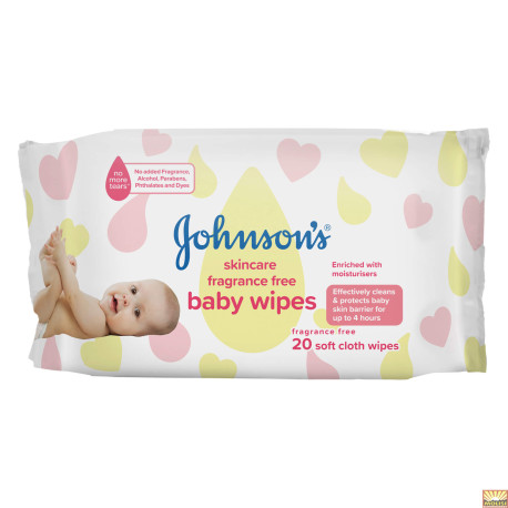 Johnson's Fragrance Free Baby Wipes 20 count